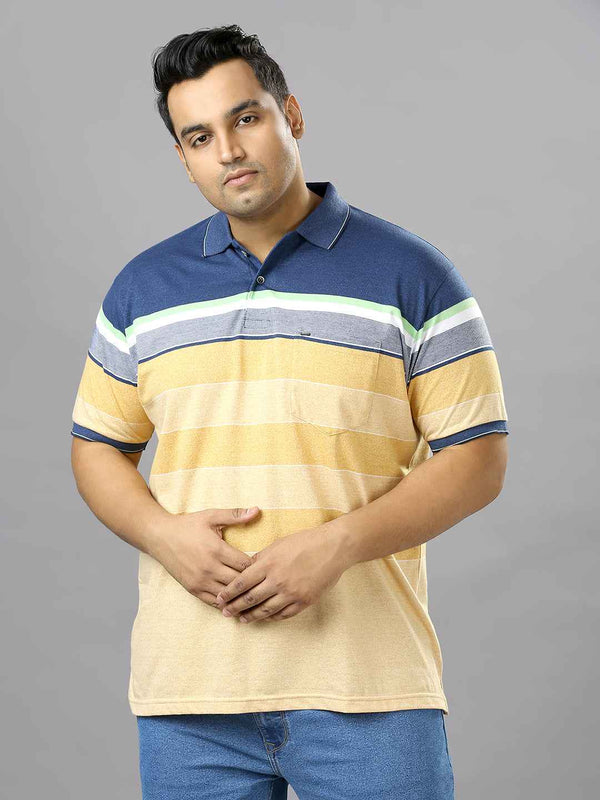 Men's Plus Size Stripped Collar Yellow T-shirt