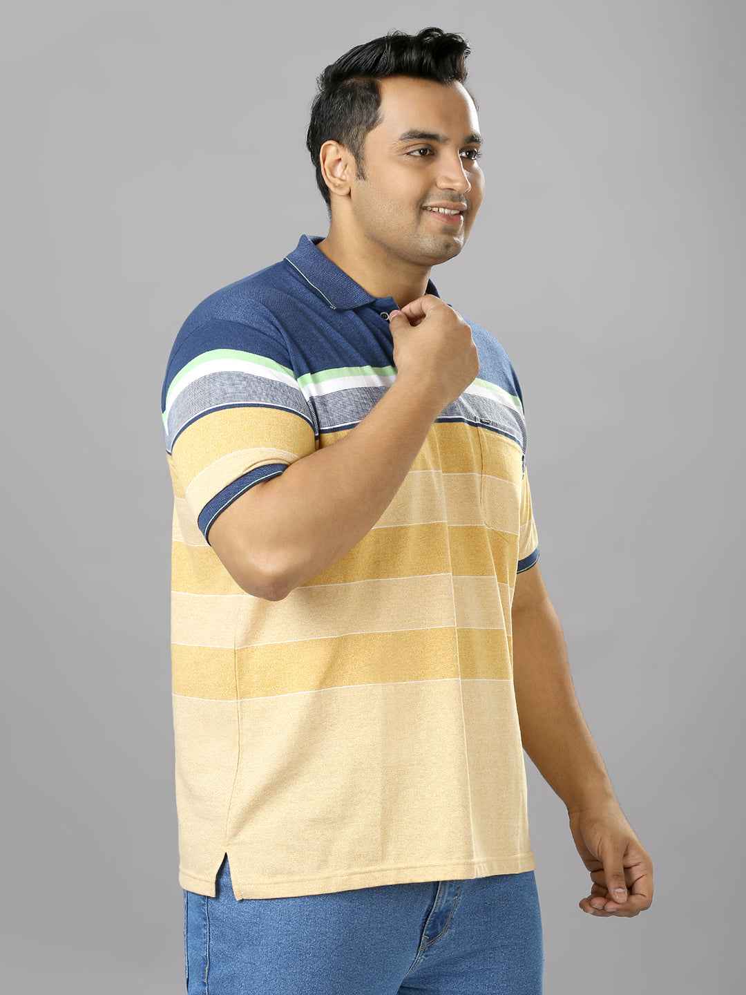 Men's Plus Size Stripped Collar Yellow T-shirt