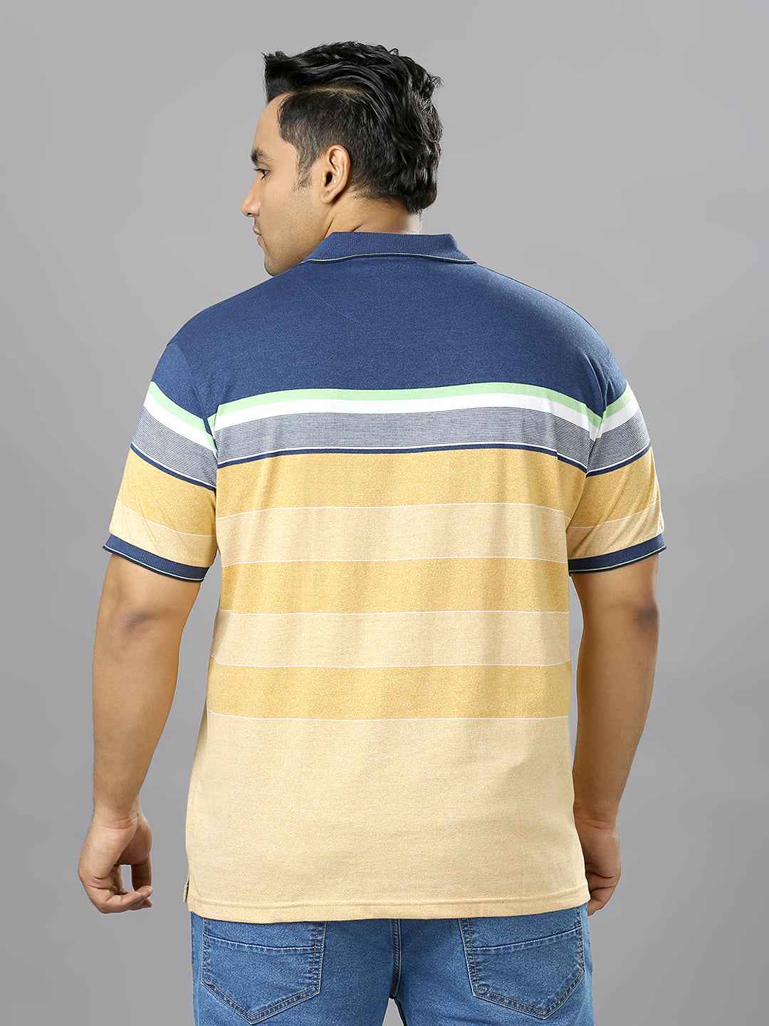 Men's Plus Size Stripped Collar Yellow T-shirt