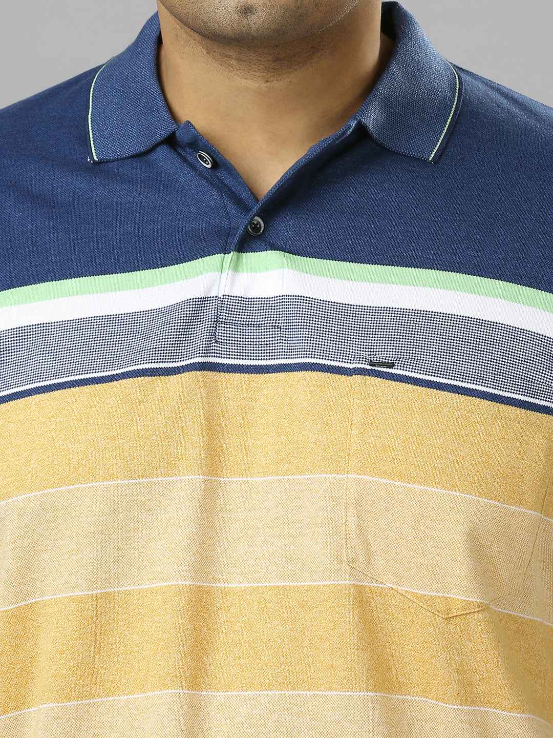 Men's Plus Size Stripped Collar Yellow T-shirt
