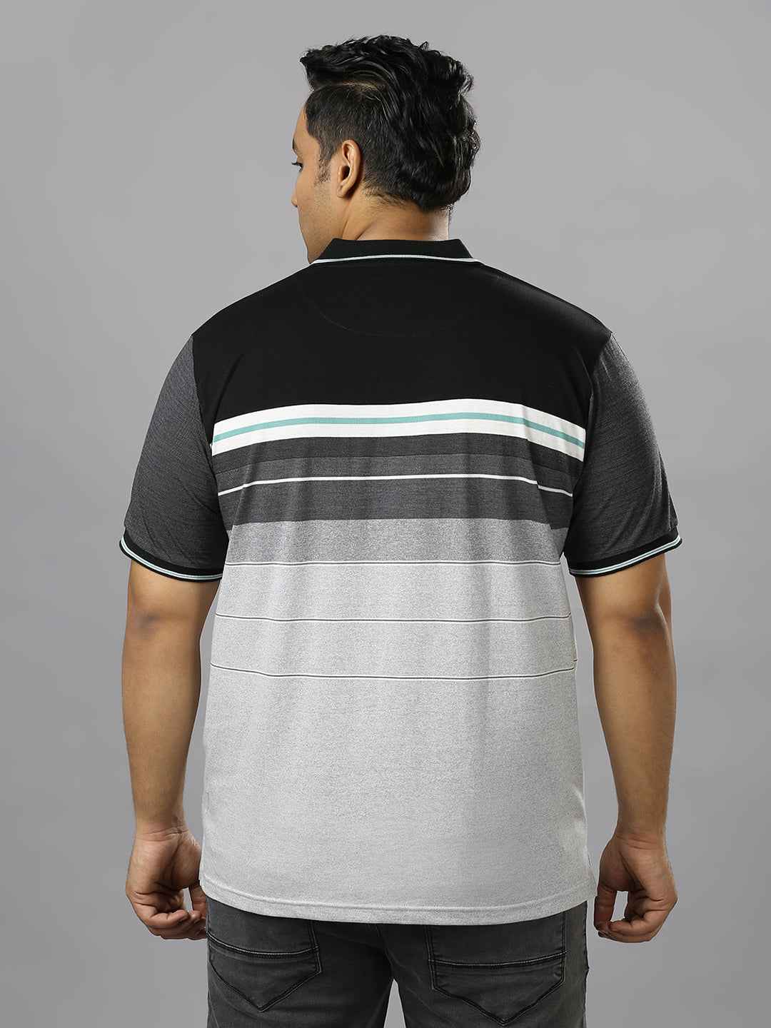 Men's Plus Size Striped Collar Grey T-shirt