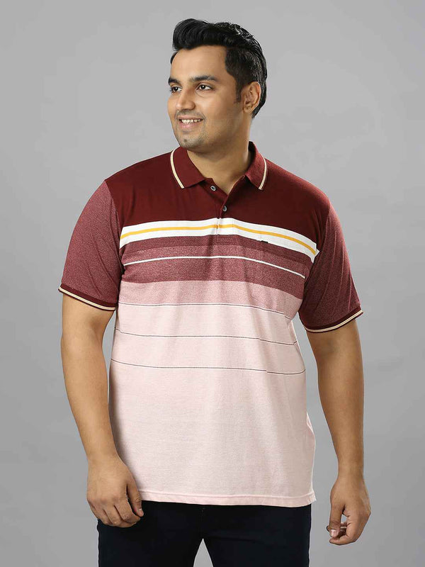 Men's Plus Size Striped Collar Plum T-shirt
