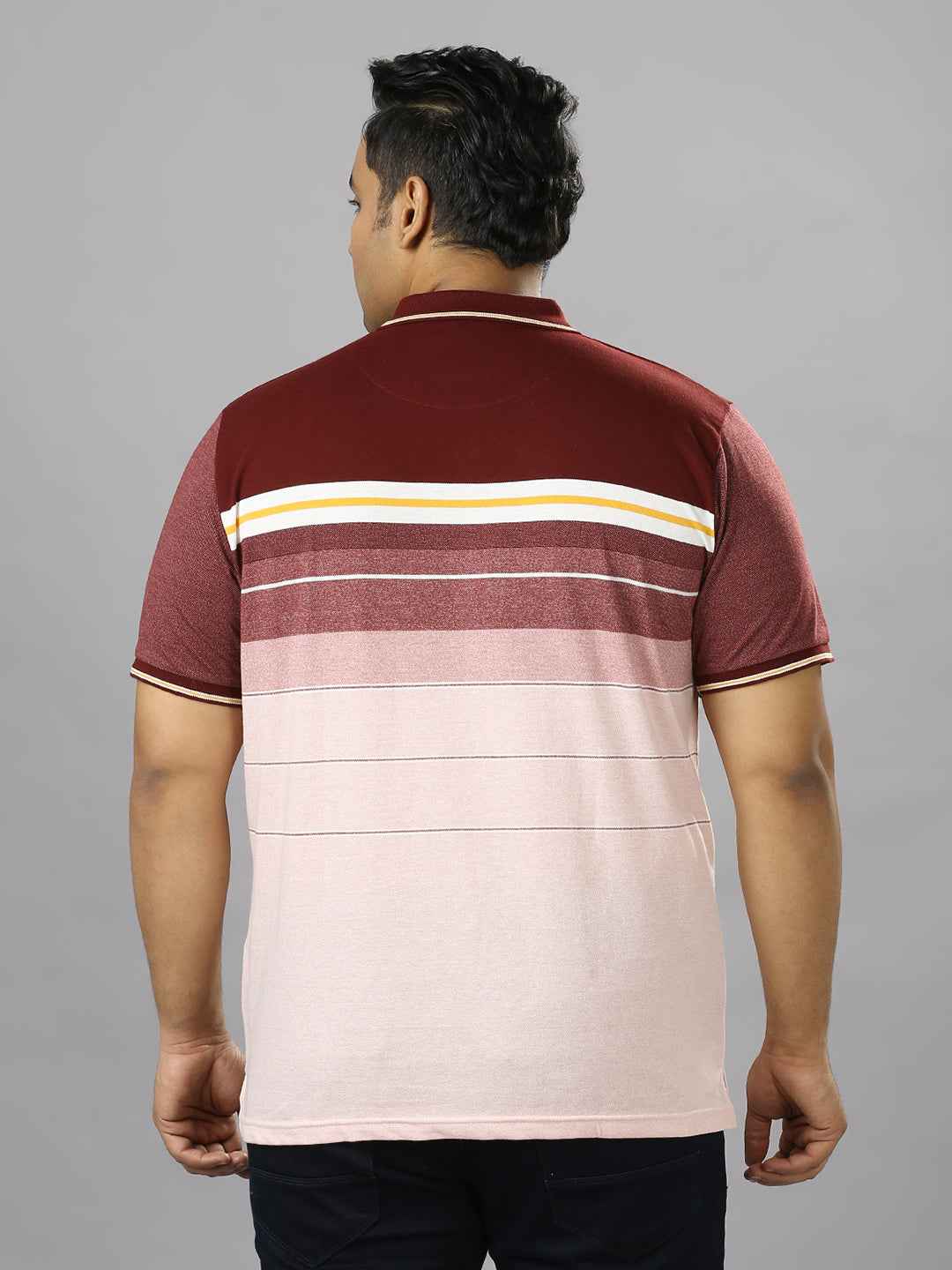 Men's Plus Size Striped Collar Plum T-shirt