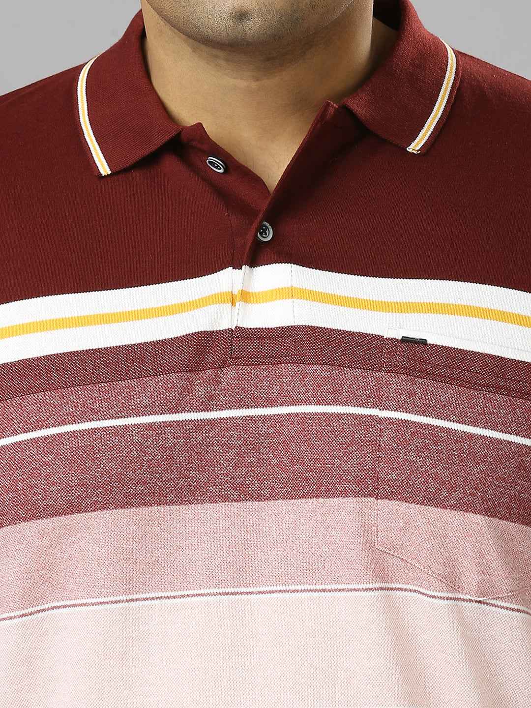 Men's Plus Size Striped Collar Plum T-shirt