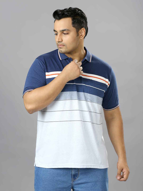 Men's Plus Size Striped Collar Sky Blue T-shirt
