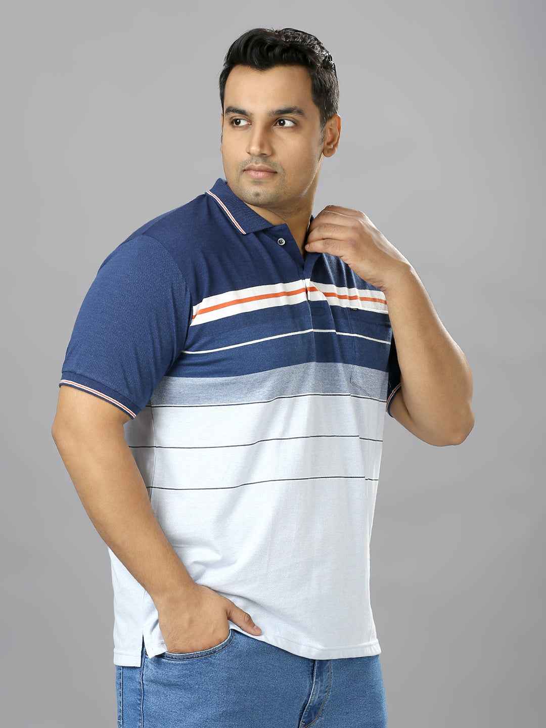 Men's Plus Size Striped Collar Sky Blue T-shirt