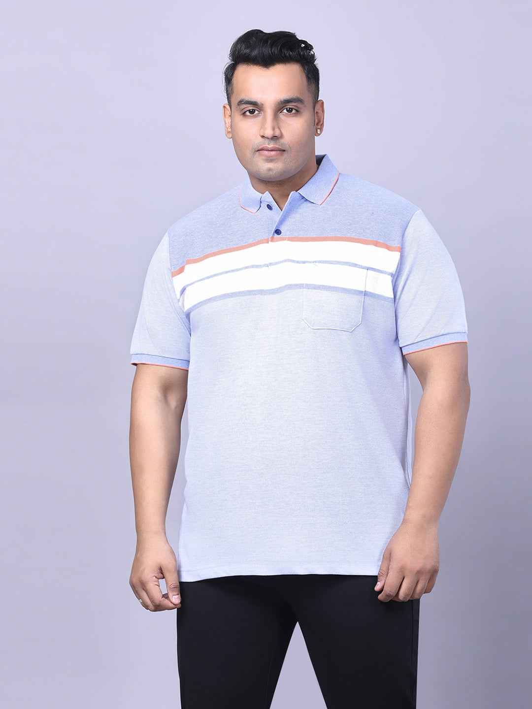 Men’s Plus Size Sky Blue Striped T-shirt