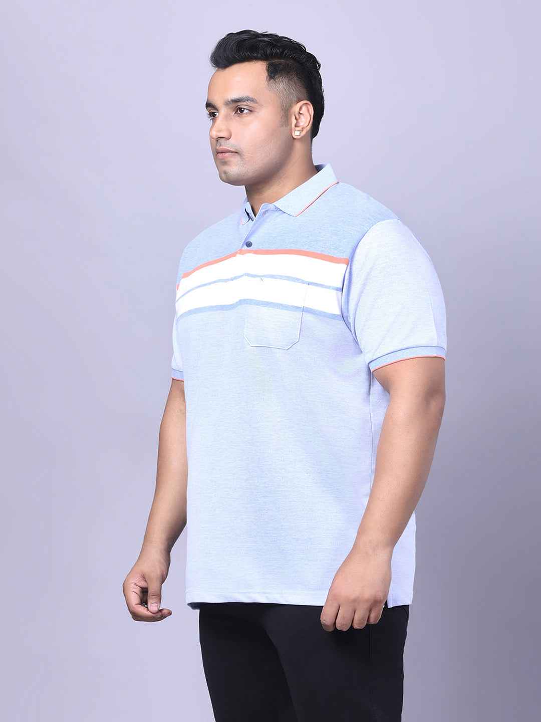 Men’s Plus Size Sky Blue Striped T-shirt