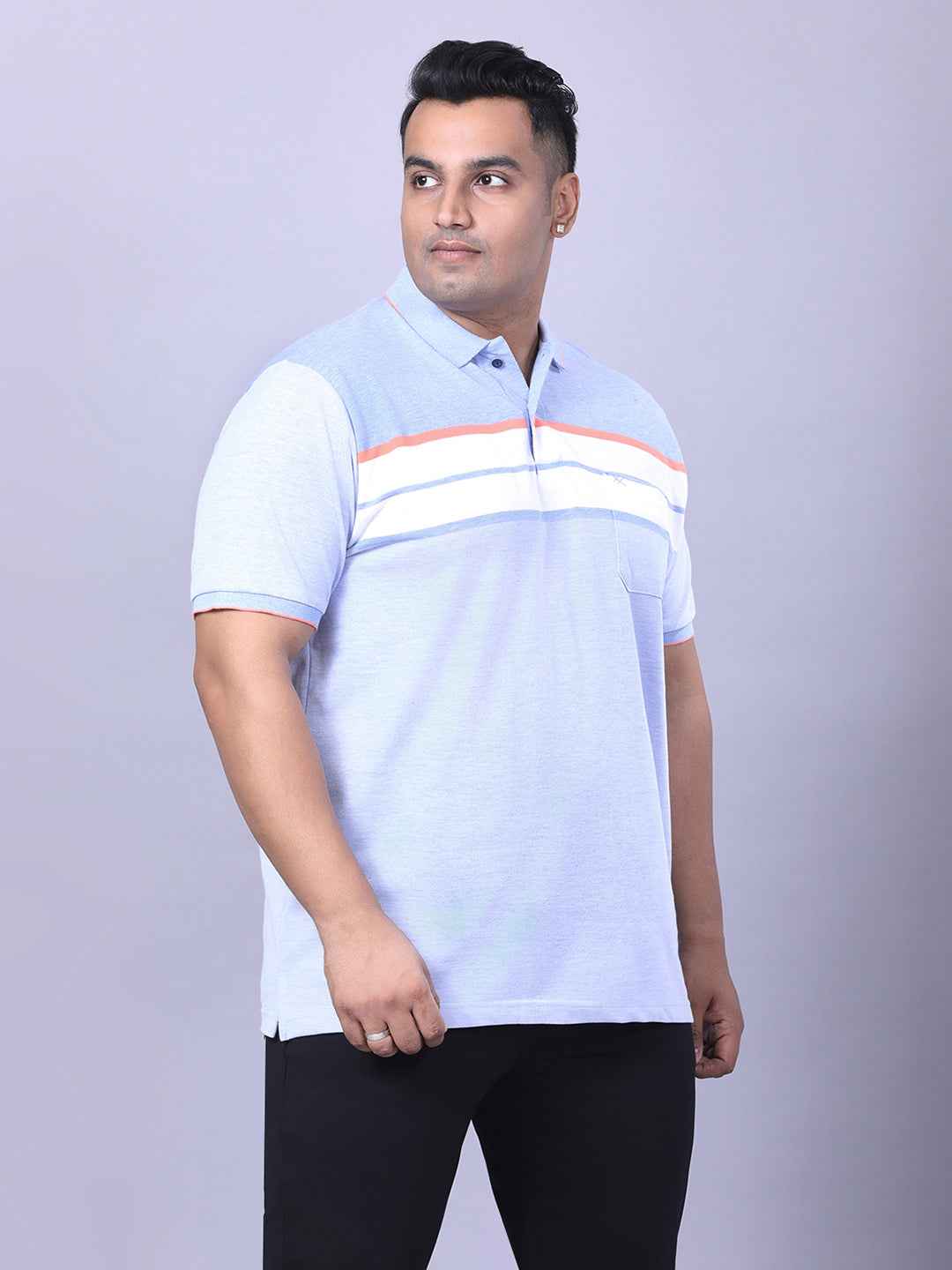 Men’s Plus Size Sky Blue Striped T-shirt