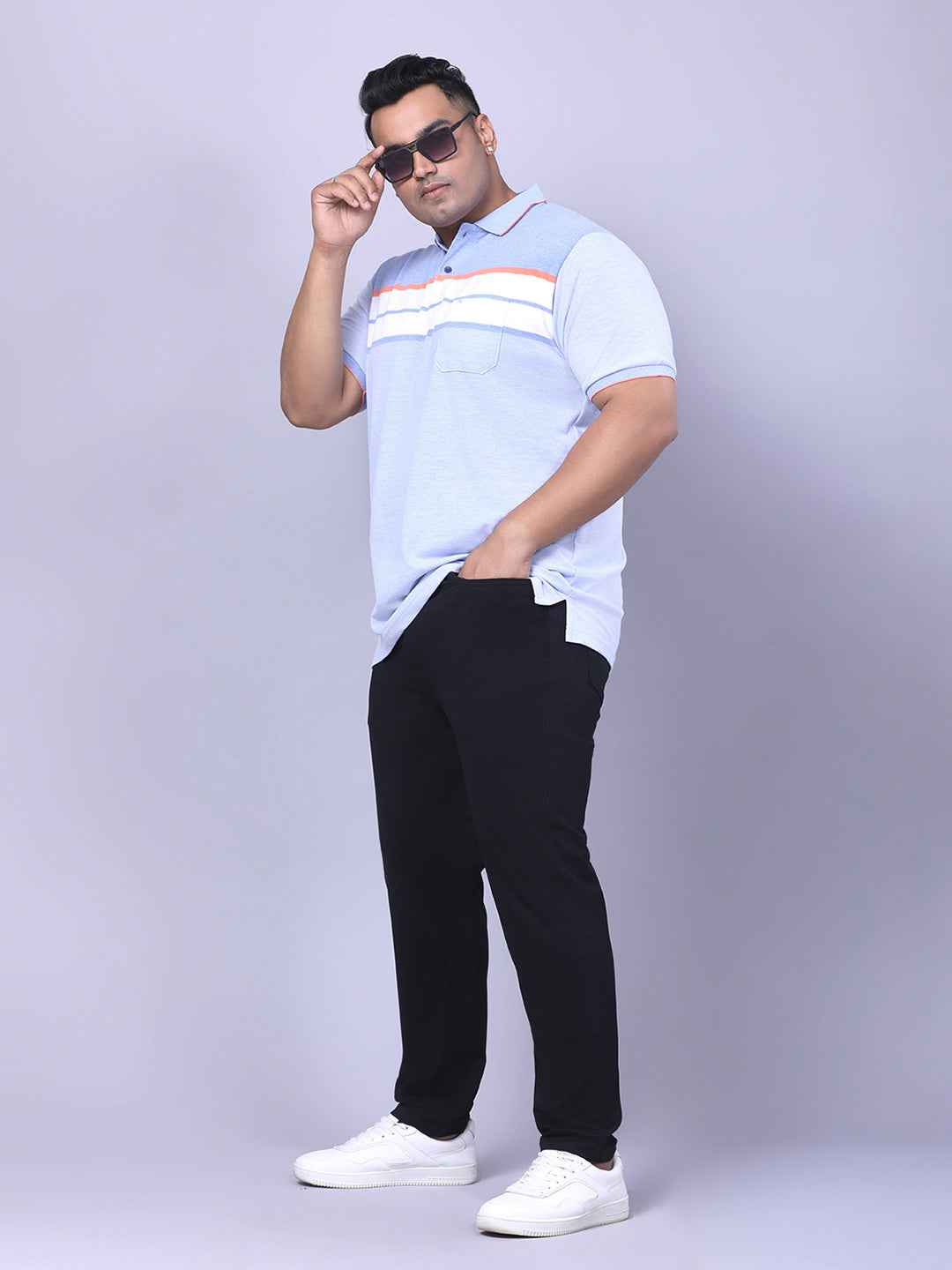 Men’s Plus Size Sky Blue Striped T-shirt
