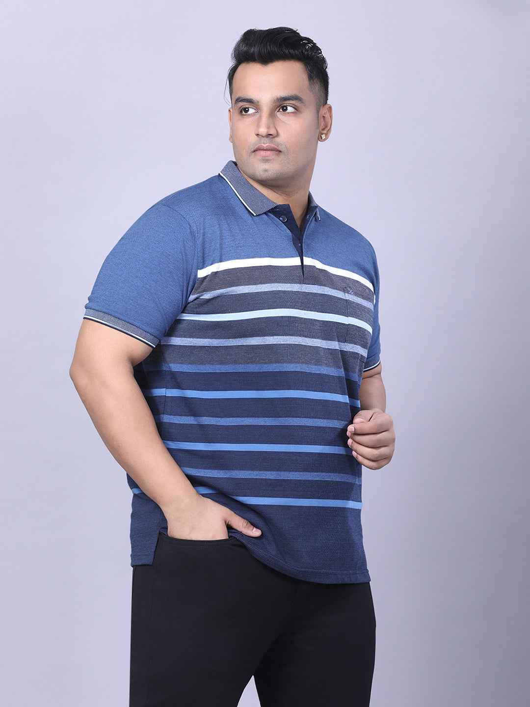 Men’s Plus Size Blue Striped T-shirt