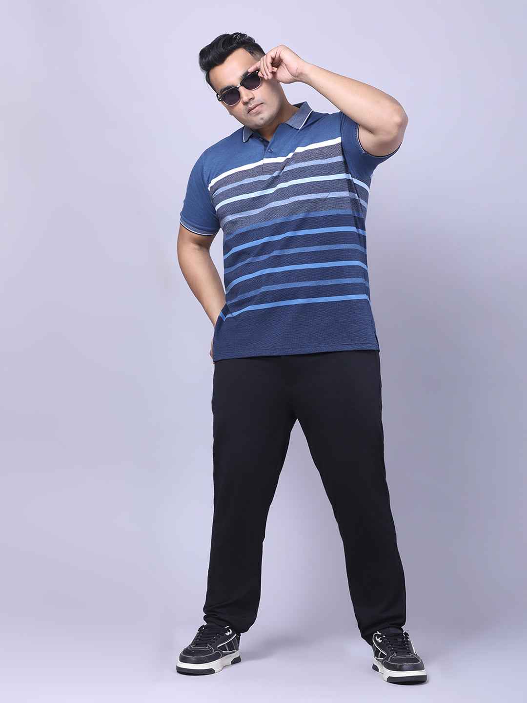 Men’s Plus Size Blue Striped T-shirt
