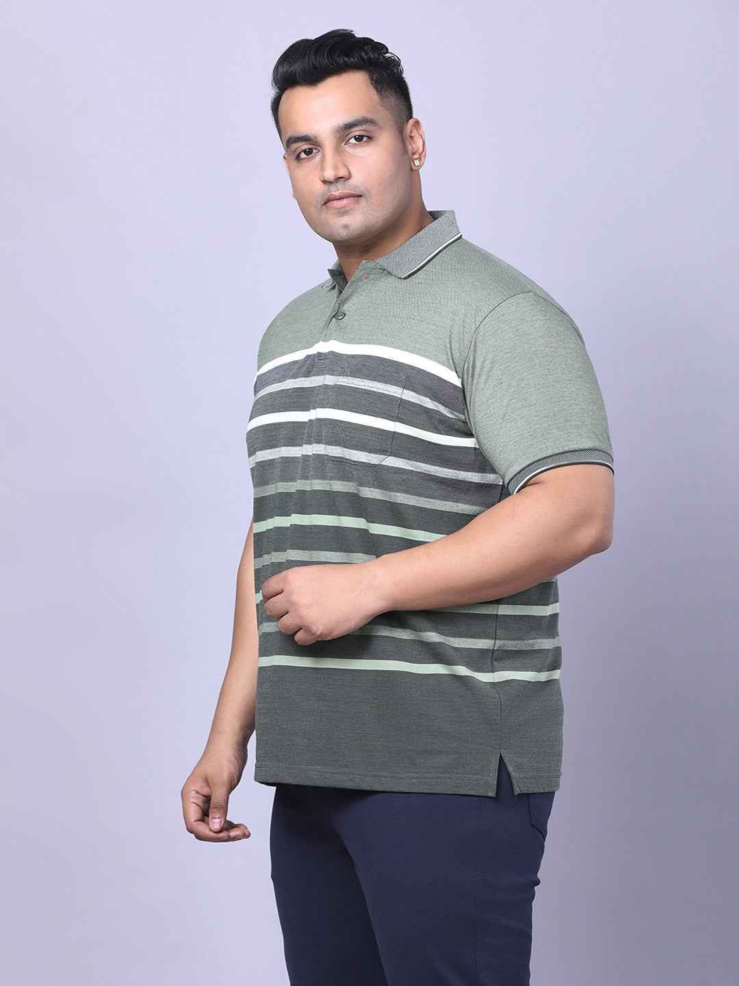 Men’s Plus Size Olive Striped T-shirt