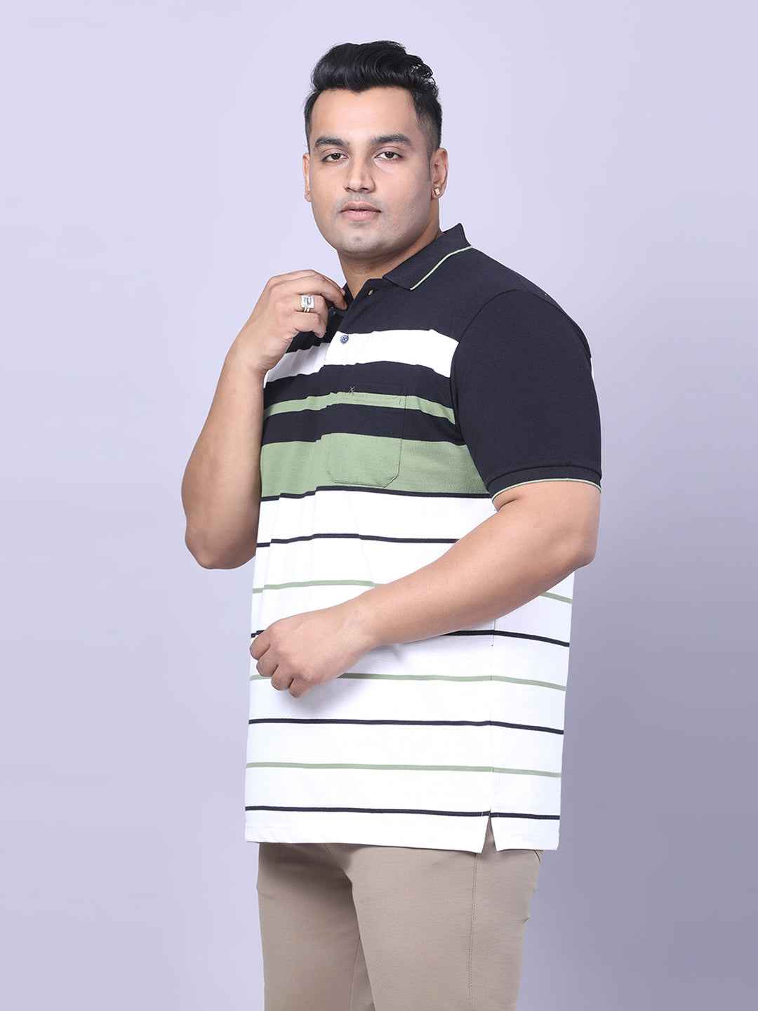 Men’s Plus Size Olive Striped T-shirt