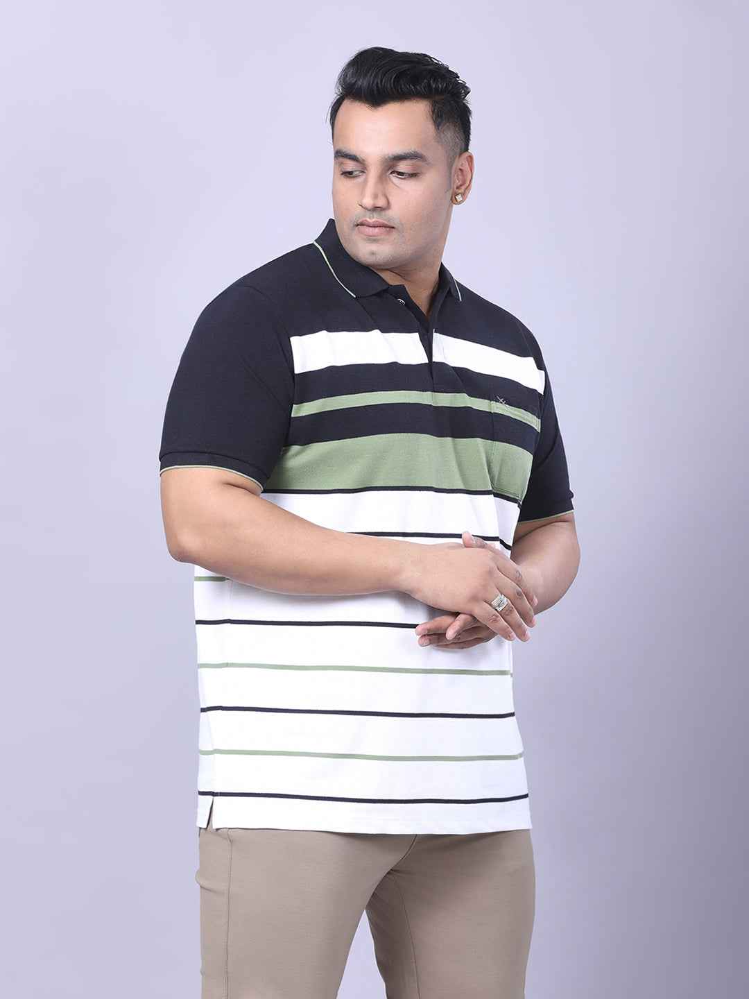 Men’s Plus Size Olive Striped T-shirt