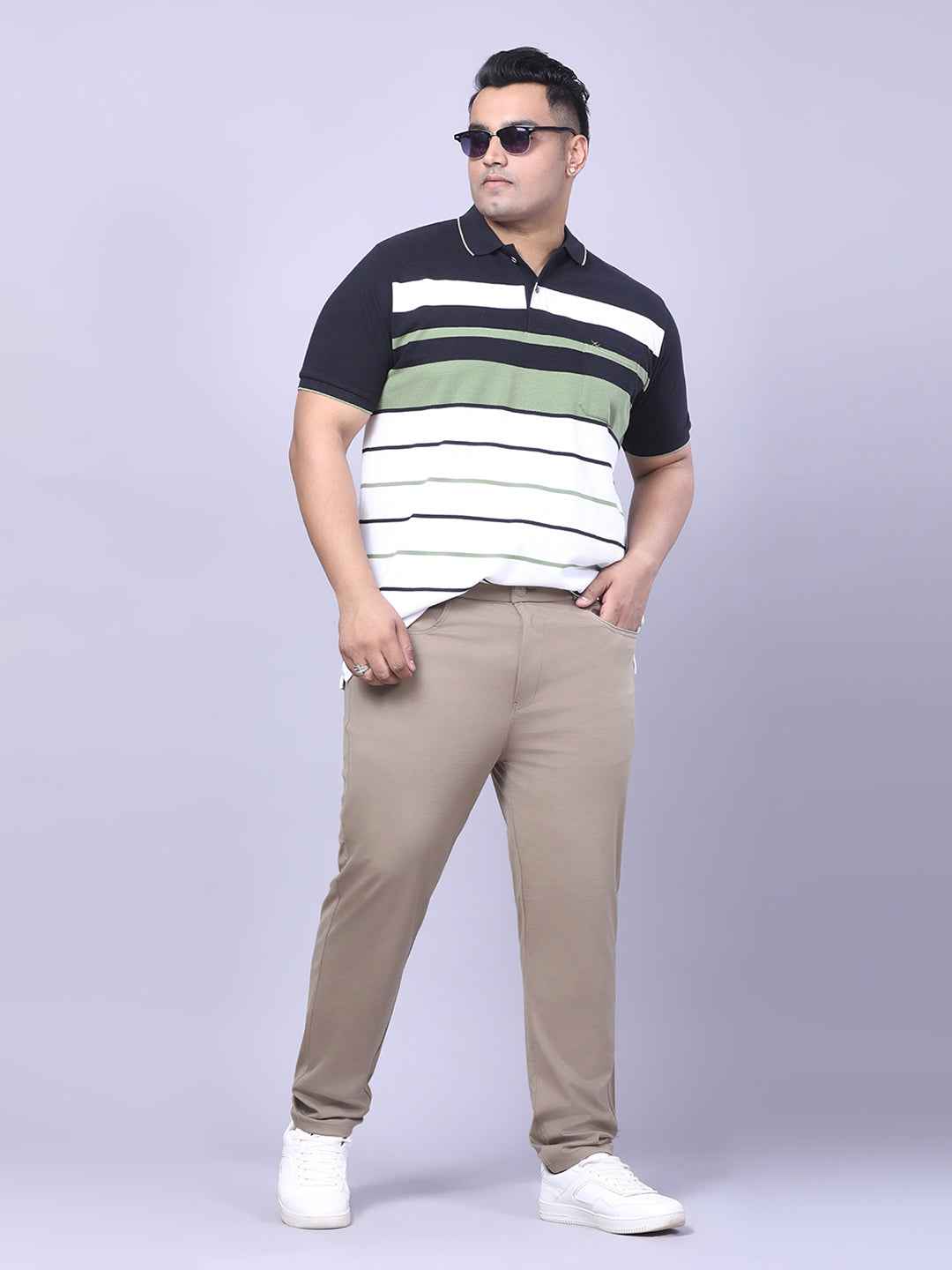 Men’s Plus Size Olive Striped T-shirt