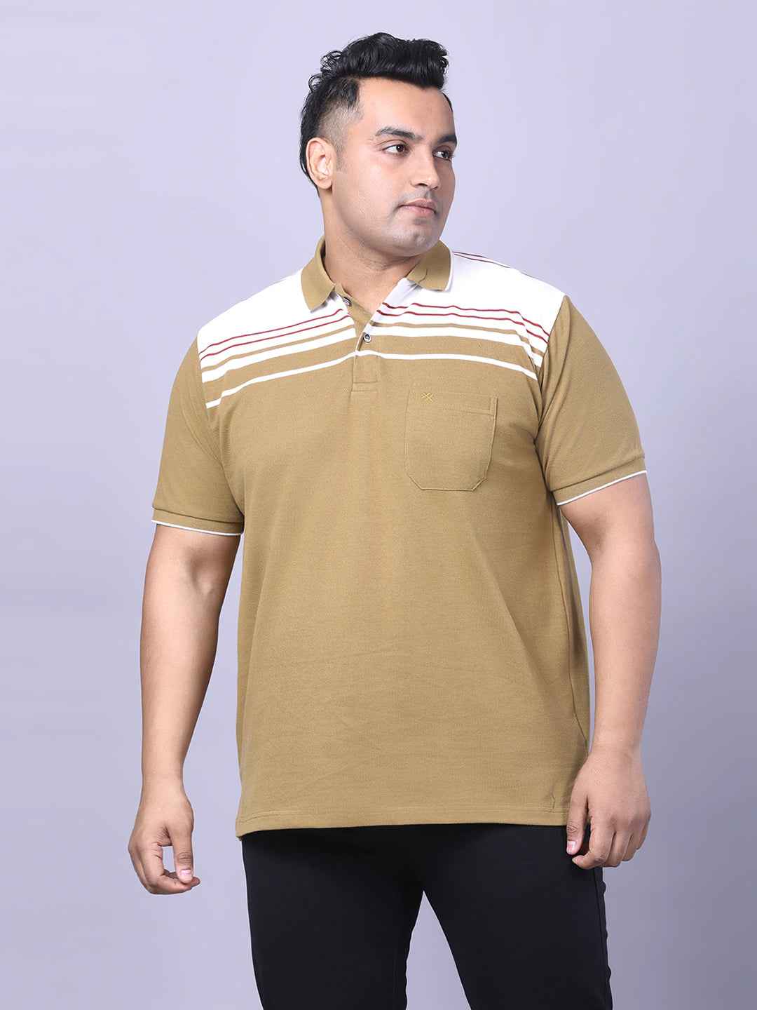 Men’s Plus Size Khaki Striped T-shirt