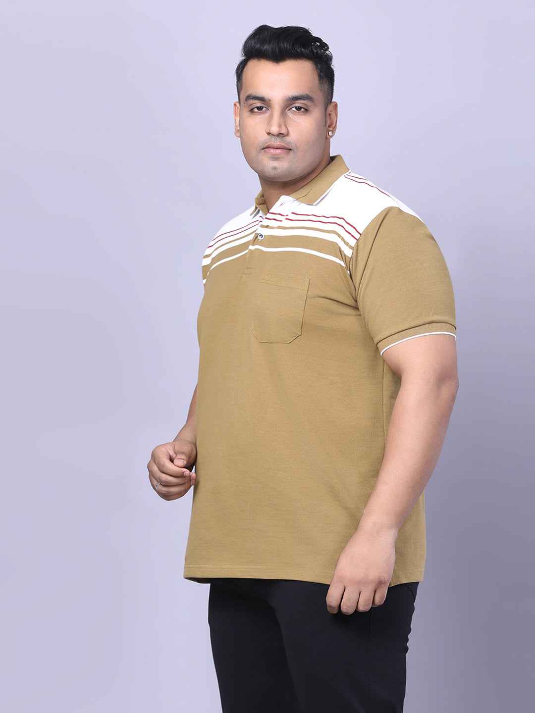 Men’s Plus Size Khaki Striped T-shirt