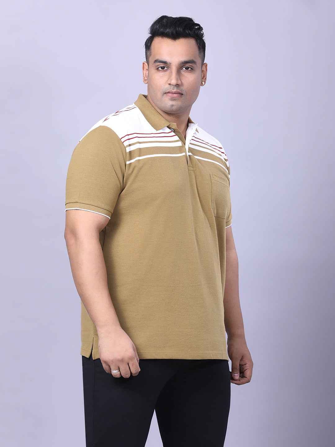 Men’s Plus Size Khaki Striped T-shirt