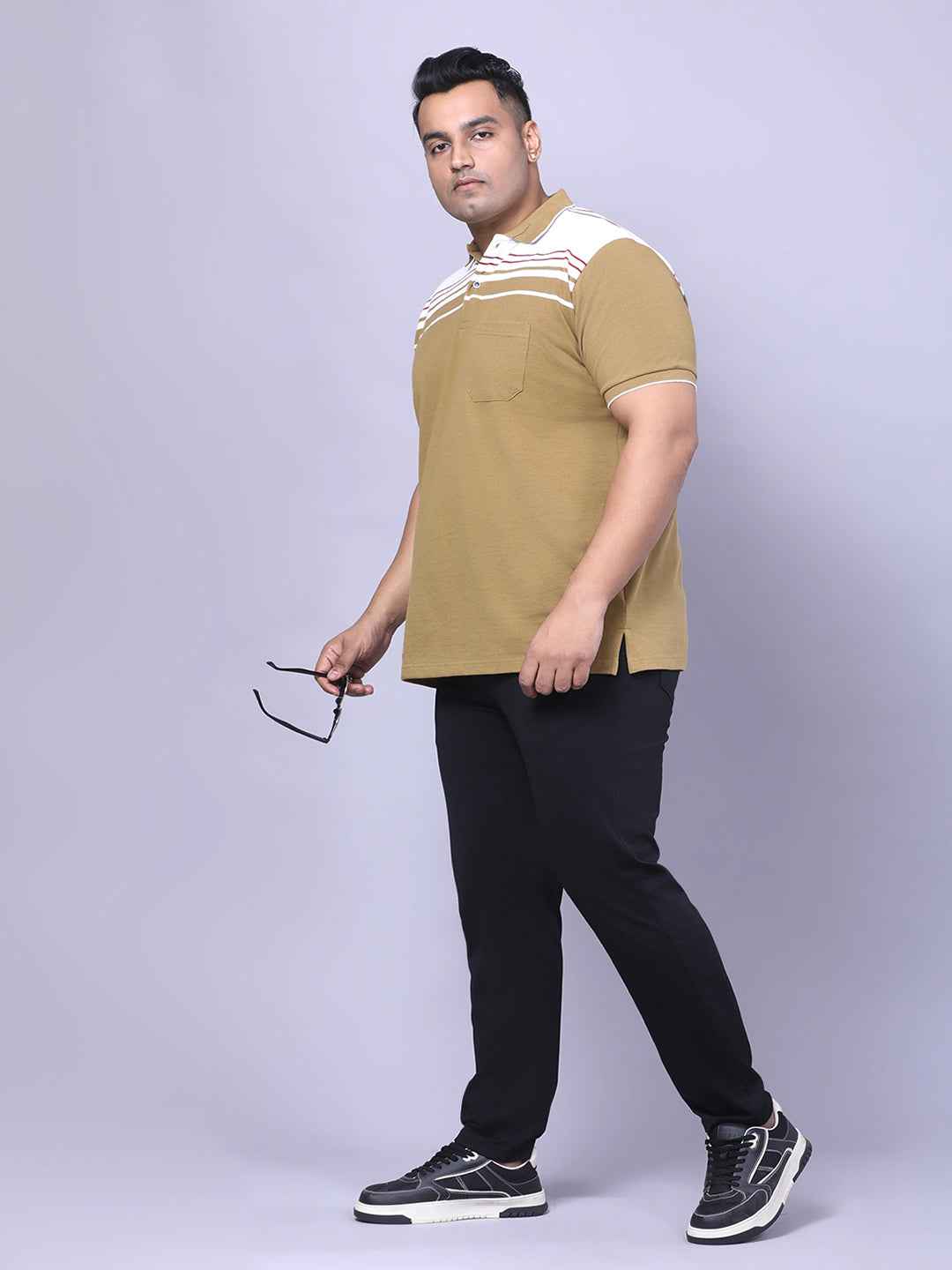 Men’s Plus Size Khaki Striped T-shirt