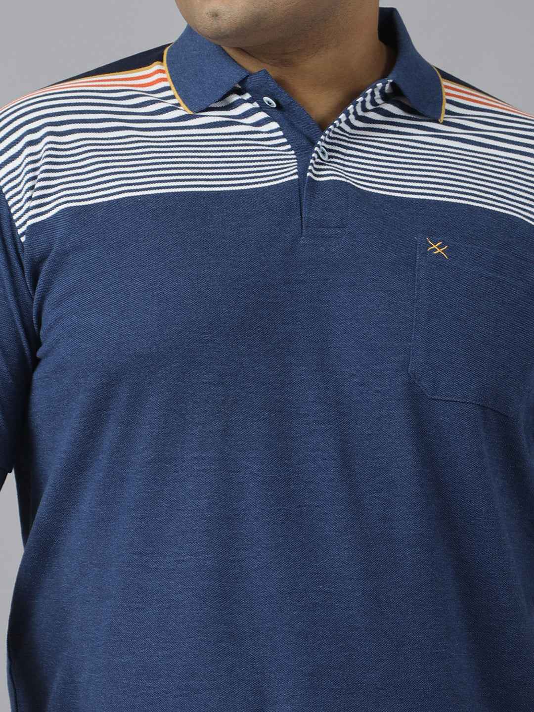 Men's Plus Size Polo Neck Half Sleeve T-Shirt with Striped Yoke and Pocket – Cotton Blend Casual Wear