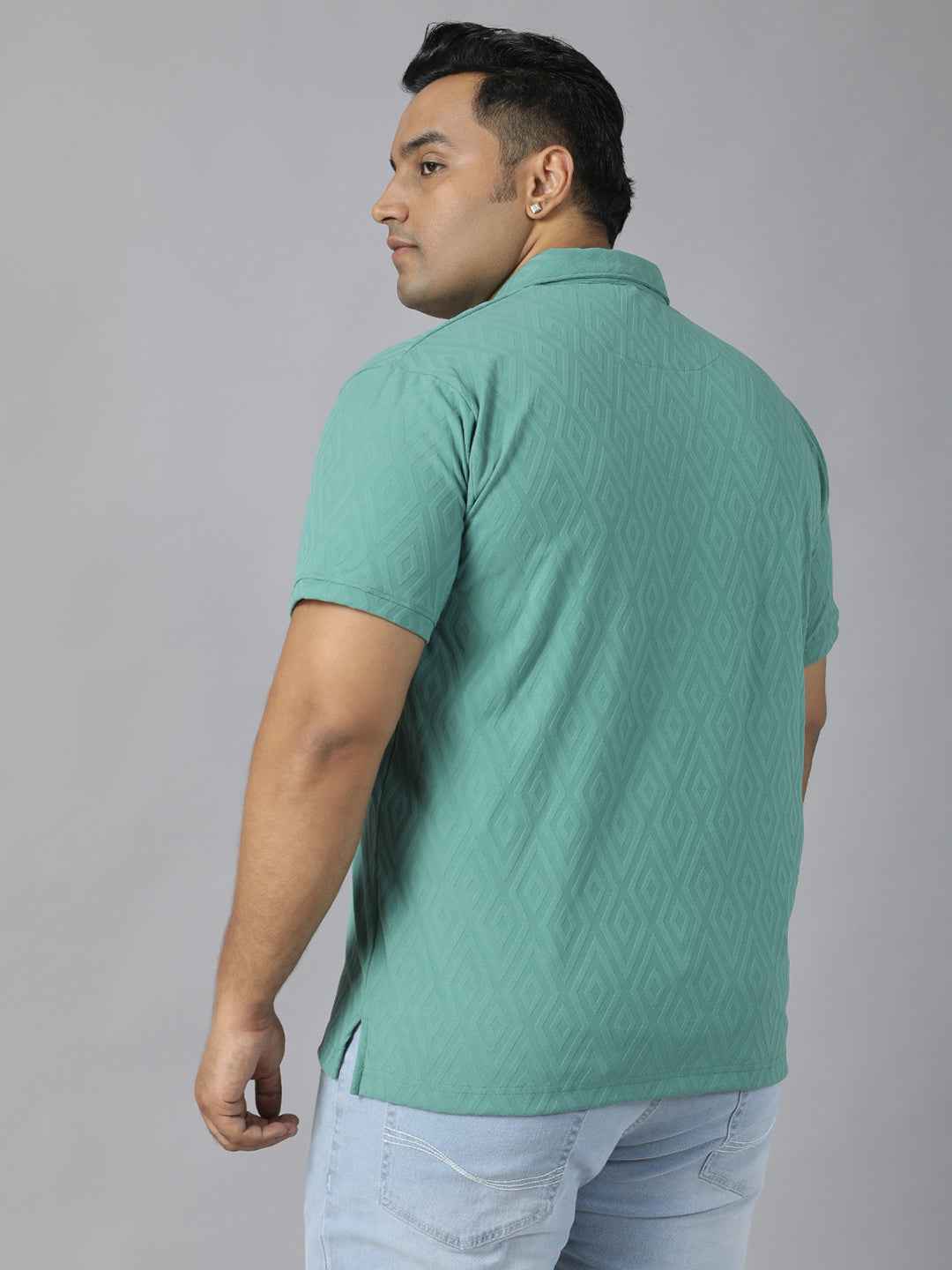 Men's Plus Size Jacquard Polo Neck T-Shirt with Metal Buttons and Pocket