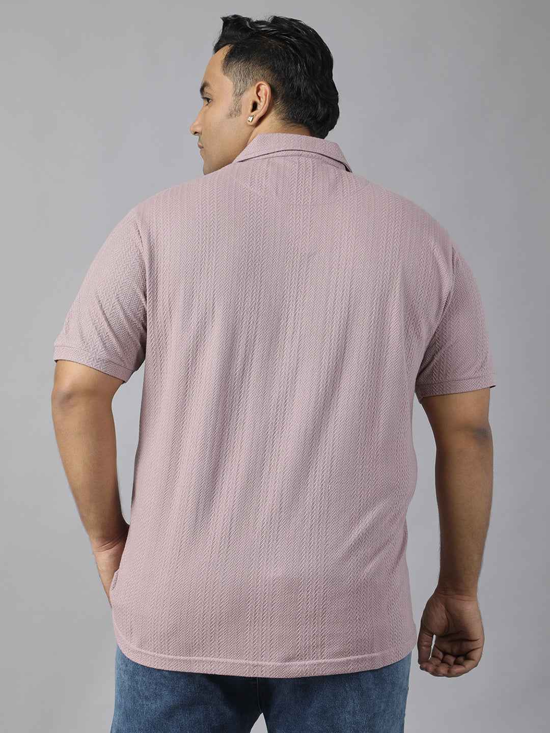 Men's Plus Size Textured Polo Neck Half Sleeve T-Shirt with Stylish Front Zip Neck and Functional Chest Pocket for Comfortable Everyday Wear