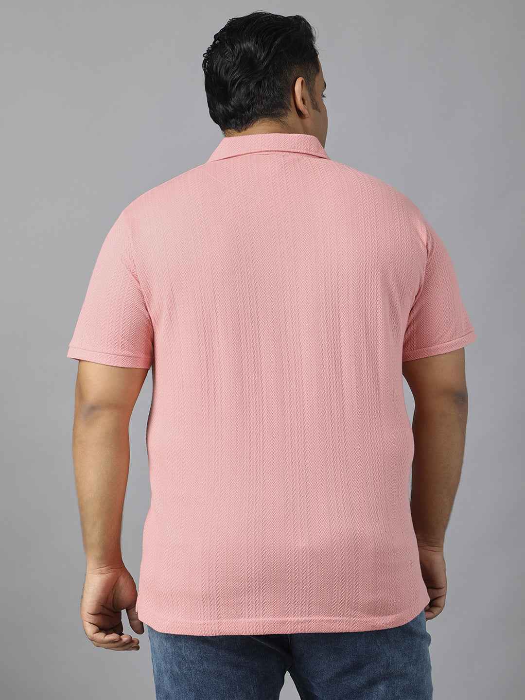 Men's Plus Size Textured Polo Neck Half Sleeve T-Shirt with Stylish Front Zip Neck and Functional Chest Pocket for Comfortable Everyday Wear