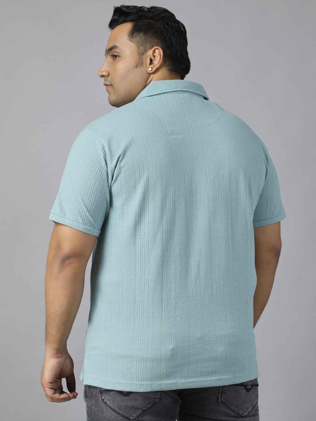 Men's Plus Size Textured Polo Neck Half Sleeve T-Shirt with Stylish Front Zip Neck and Functional Chest Pocket for Comfortable Everyday Wear