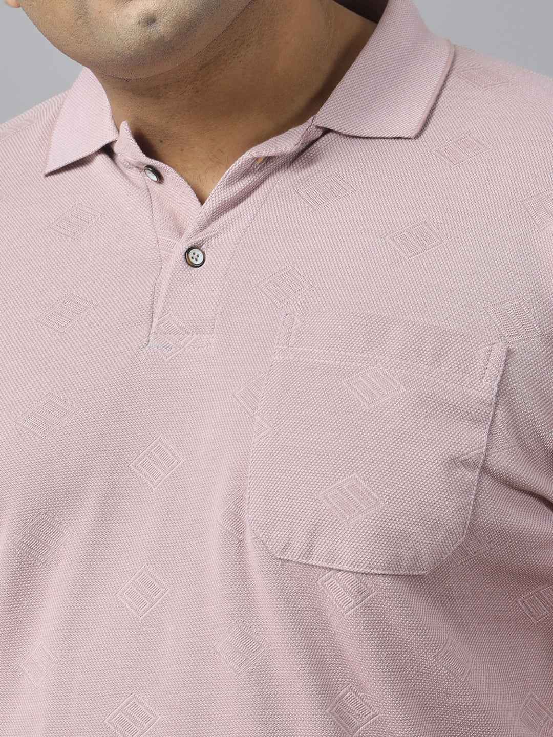 Men's Plus Size Textured Polo Neck Half Sleeve T-Shirt with Stylish Geometric Pattern