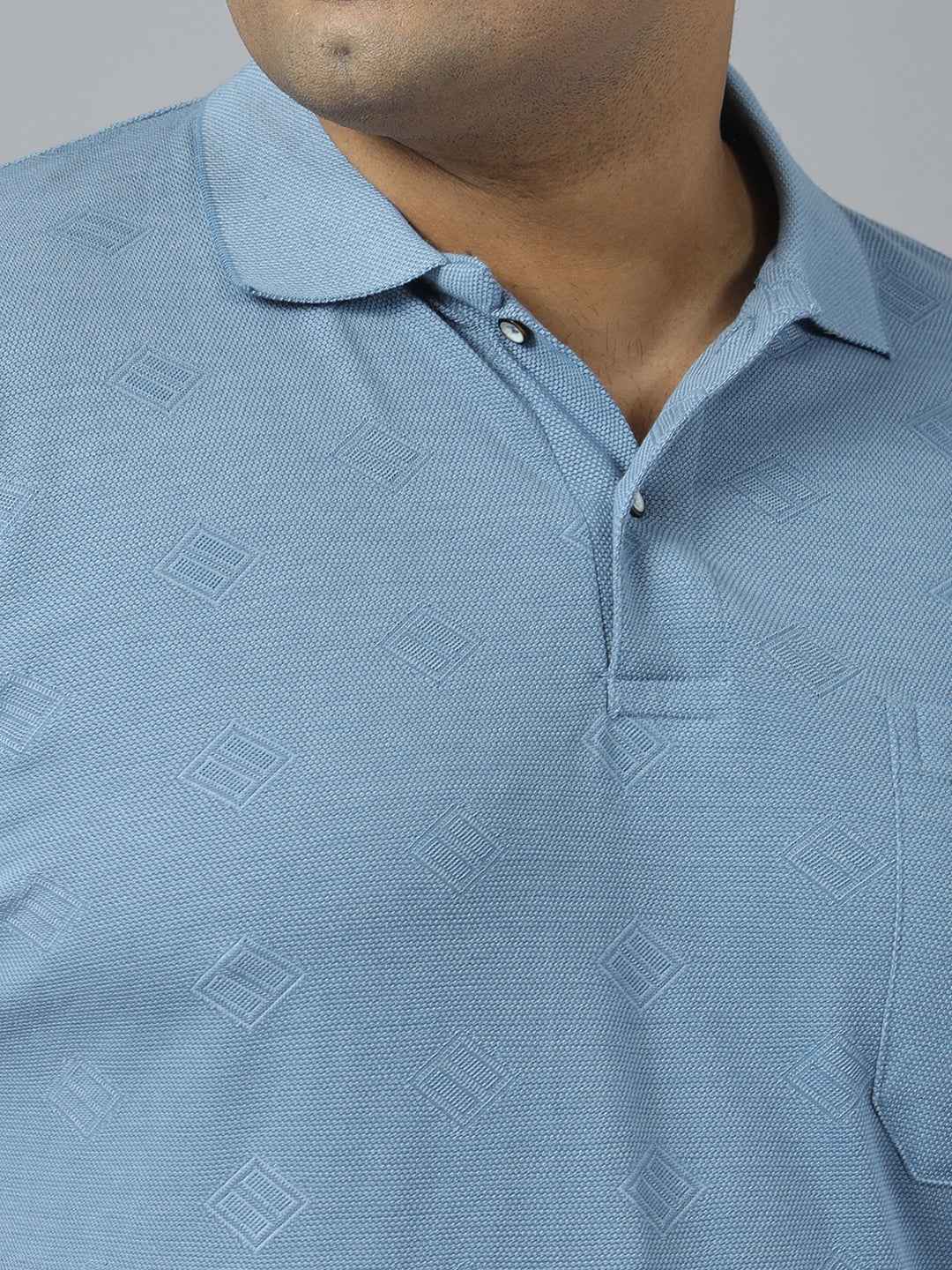 Men's Plus Size Textured Polo Neck Half Sleeve T-Shirt with Stylish Geometric Pattern