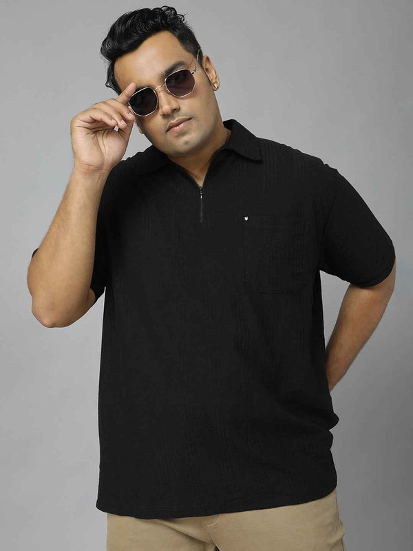 Men's Plus Size Half Sleeve Polo Neck T-Shirt with Front Zip Closure, Premium Soft Fabric, Relaxed Fit and Stylish Casual Design Perfect for Daily Wear