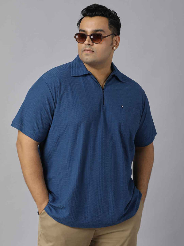 Men's Plus Size Half Sleeve Polo Neck T-Shirt with Front Zip Closure, Premium Soft Fabric, Relaxed Fit and Stylish Casual Design Perfect for Daily Wear