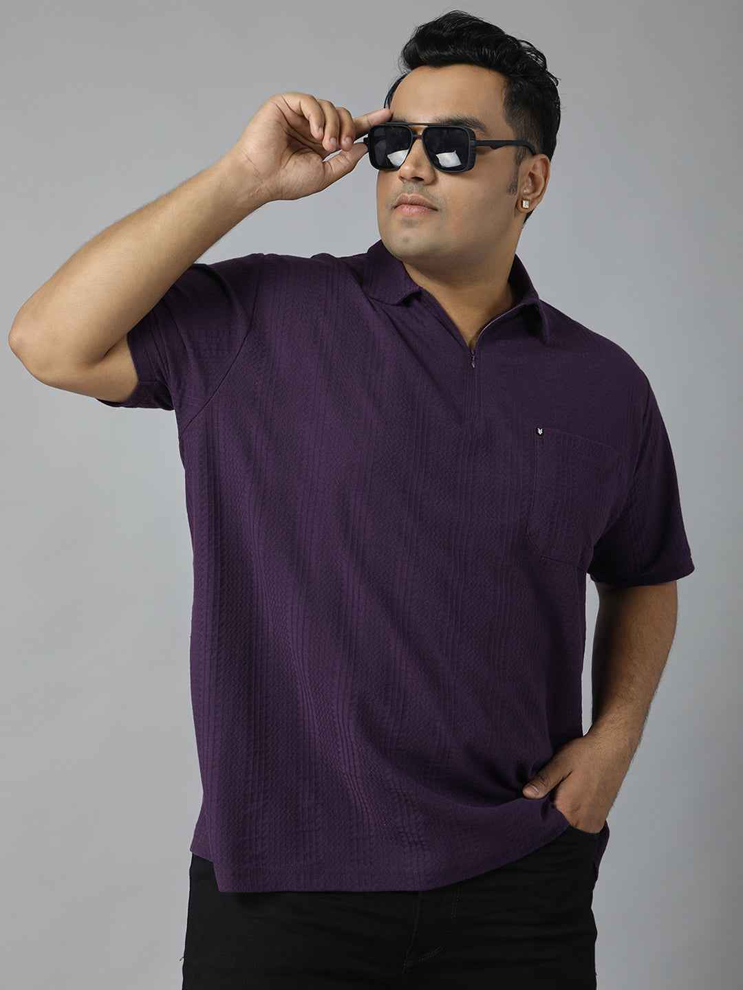 Men's Plus Size Half Sleeve Polo Neck T-Shirt with Front Zip Closure, Premium Soft Fabric, Relaxed Fit and Stylish Casual Design Perfect for Daily Wear