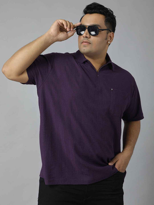 Men's Plus Size Half Sleeve Polo Neck T-Shirt with Front Zip Closure, Premium Soft Fabric, Relaxed Fit and Stylish Casual Design Perfect for Daily Wear
