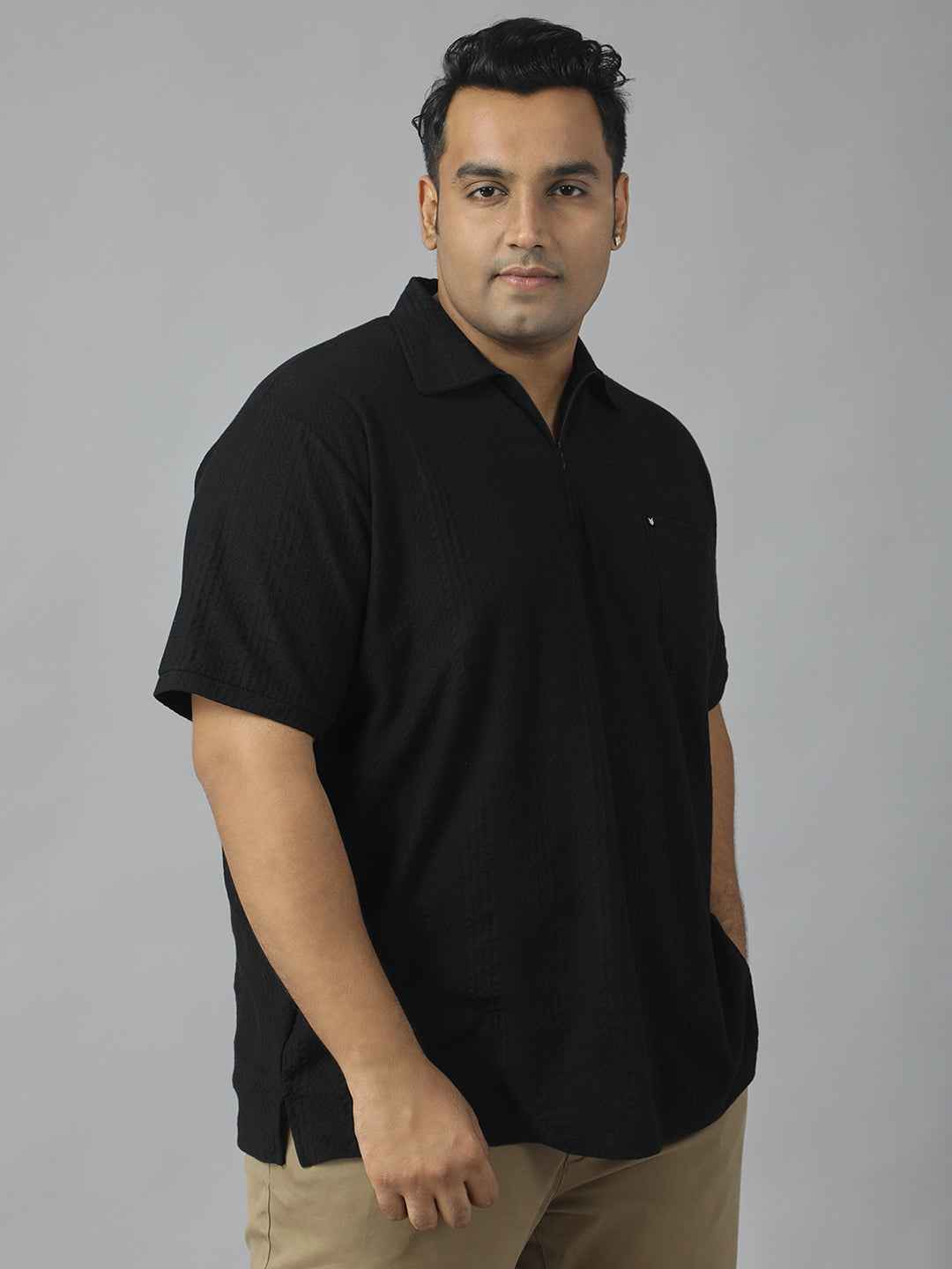 Men's Plus Size Half Sleeve Polo Neck T-Shirt with Front Zip Closure, Premium Soft Fabric, Relaxed Fit and Stylish Casual Design Perfect for Daily Wear