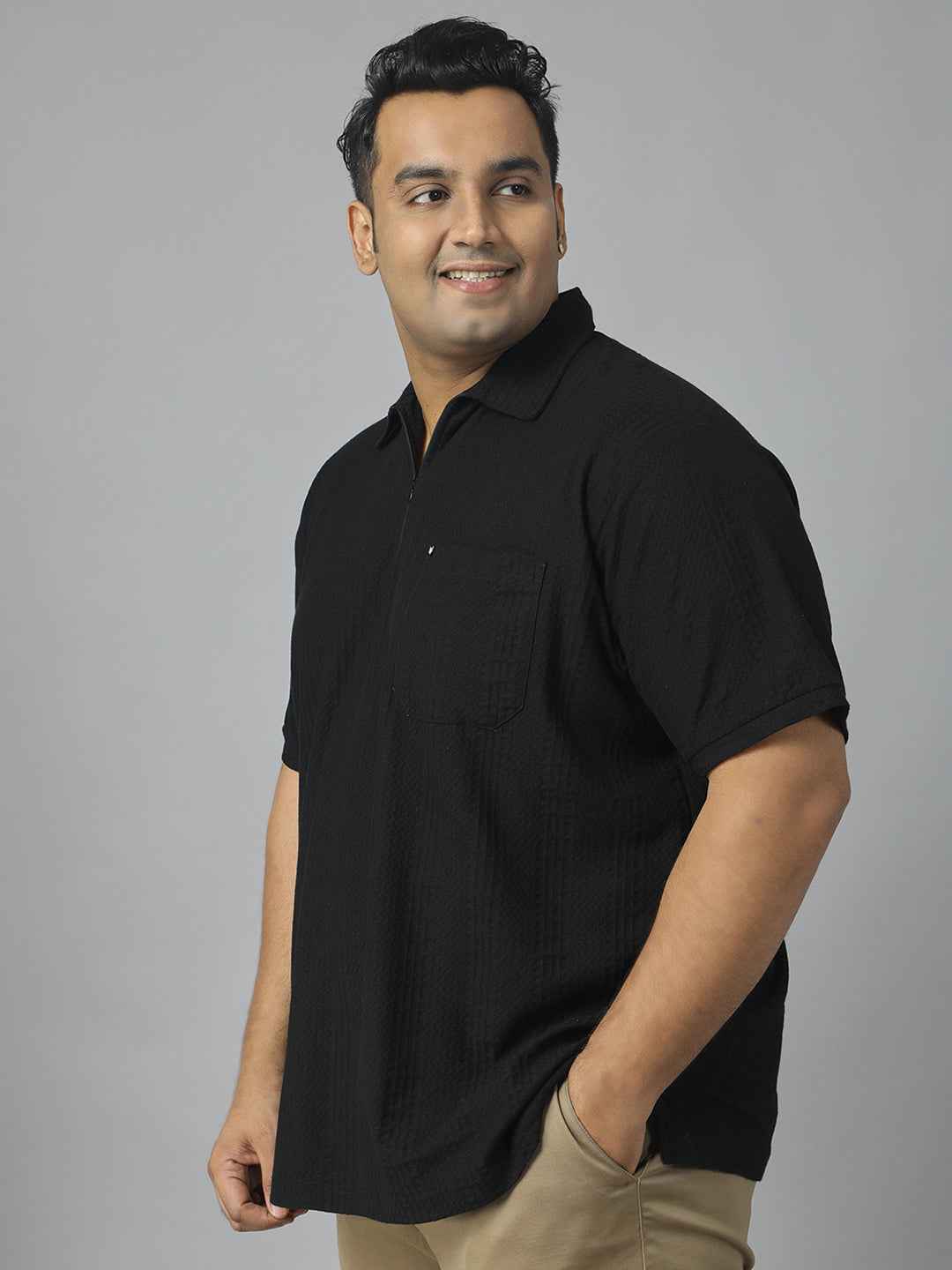 Men's Plus Size Half Sleeve Polo Neck T-Shirt with Front Zip Closure, Premium Soft Fabric, Relaxed Fit and Stylish Casual Design Perfect for Daily Wear