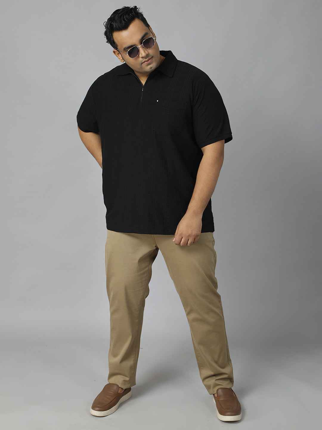 Men's Plus Size Half Sleeve Polo Neck T-Shirt with Front Zip Closure, Premium Soft Fabric, Relaxed Fit and Stylish Casual Design Perfect for Daily Wear