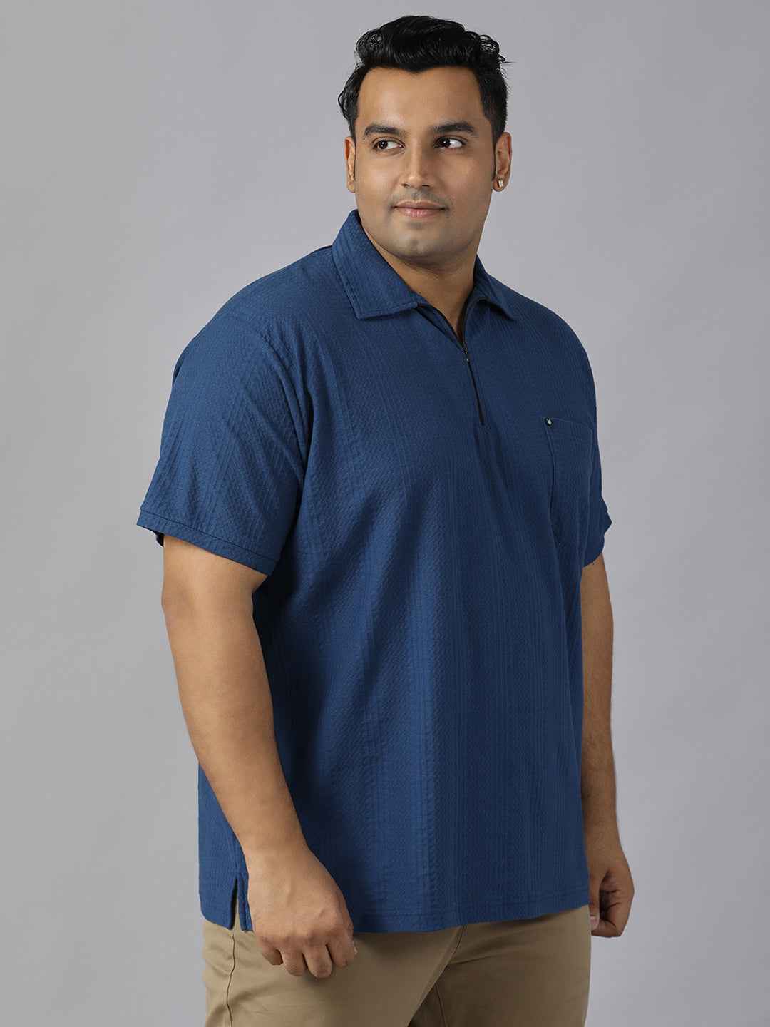 Men's Plus Size Half Sleeve Polo Neck T-Shirt with Front Zip Closure, Premium Soft Fabric, Relaxed Fit and Stylish Casual Design Perfect for Daily Wear