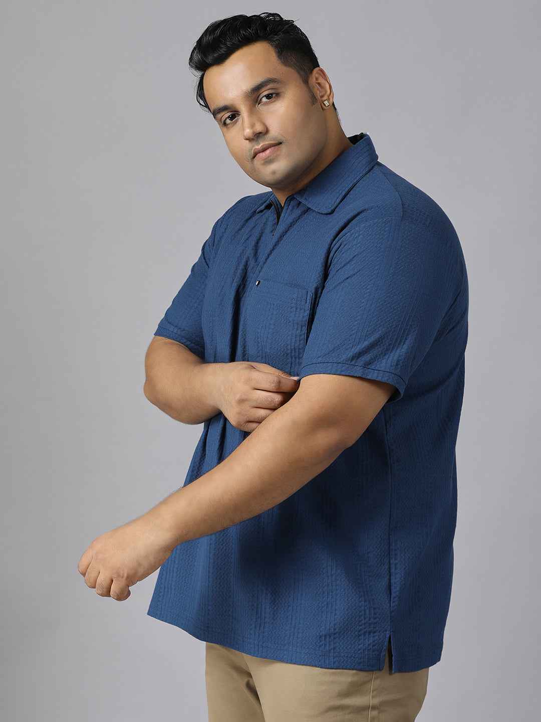 Men's Plus Size Half Sleeve Polo Neck T-Shirt with Front Zip Closure, Premium Soft Fabric, Relaxed Fit and Stylish Casual Design Perfect for Daily Wear