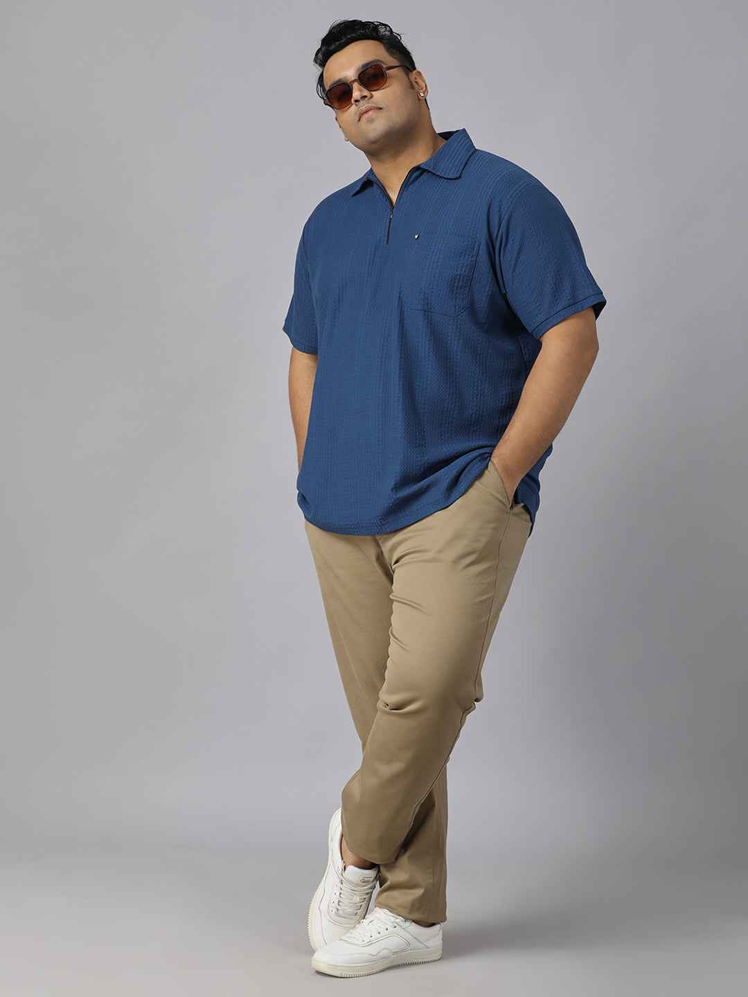 Men's Plus Size Half Sleeve Polo Neck T-Shirt with Front Zip Closure, Premium Soft Fabric, Relaxed Fit and Stylish Casual Design Perfect for Daily Wear