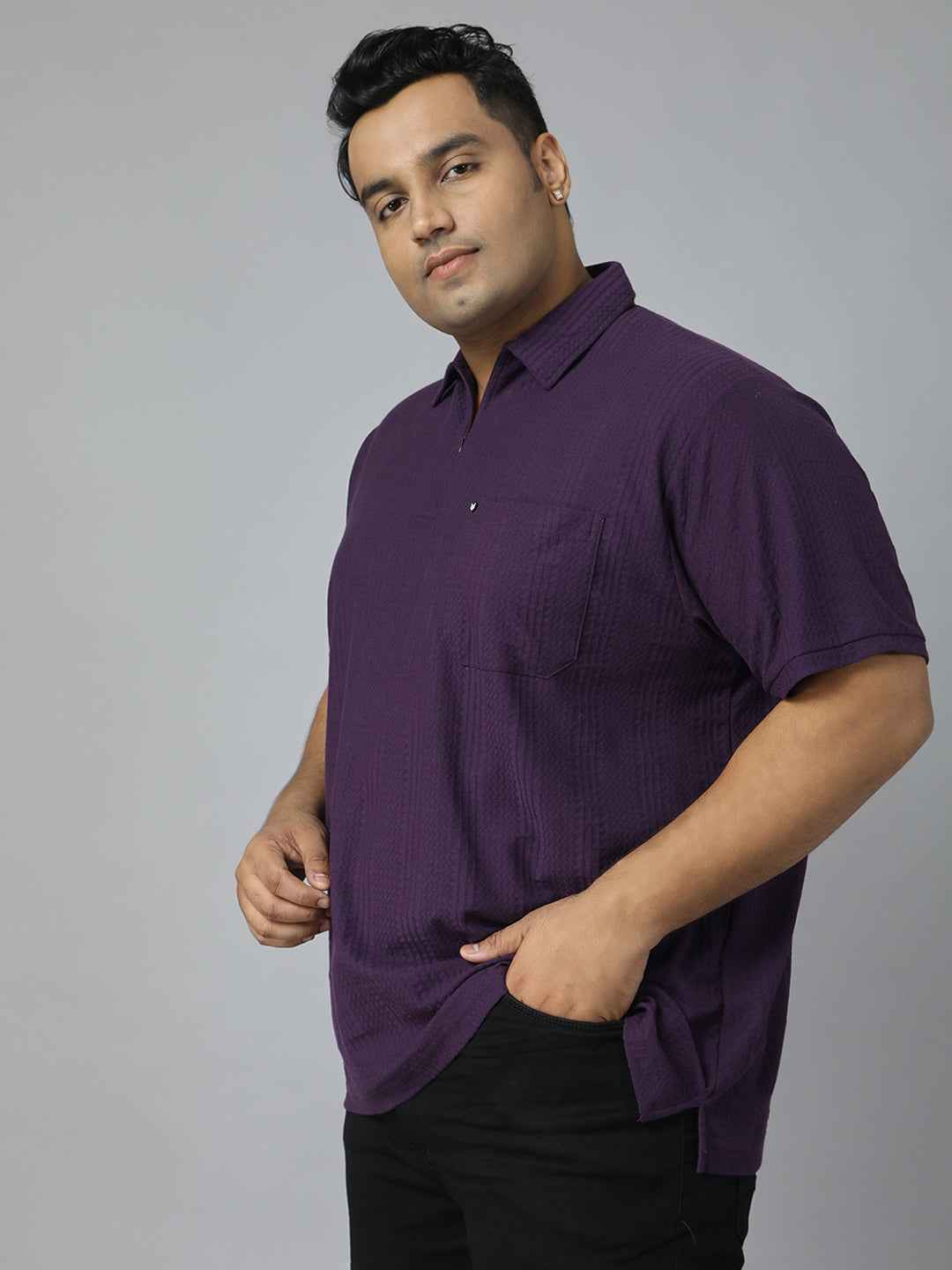 Men's Plus Size Half Sleeve Polo Neck T-Shirt with Front Zip Closure, Premium Soft Fabric, Relaxed Fit and Stylish Casual Design Perfect for Daily Wear