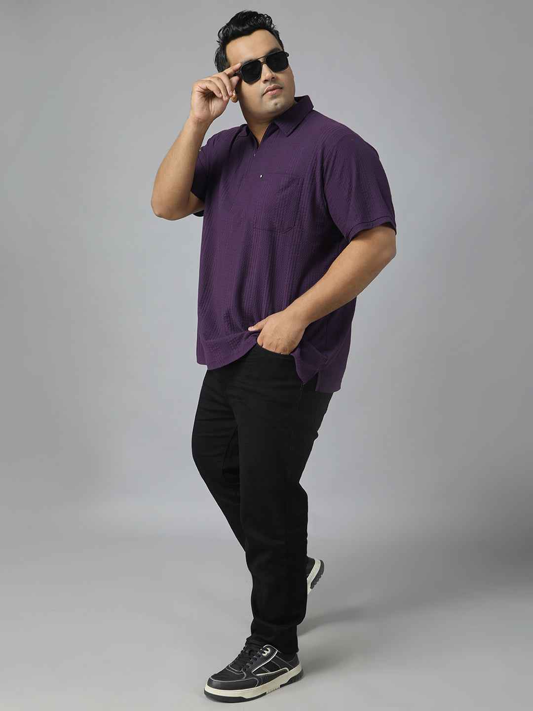Men's Plus Size Half Sleeve Polo Neck T-Shirt with Front Zip Closure, Premium Soft Fabric, Relaxed Fit and Stylish Casual Design Perfect for Daily Wear