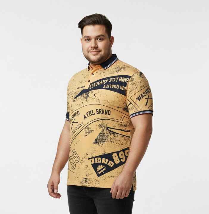 Mens Plus Size Printed Polo T Shirt Casual Half Sleeve Collared T Shirt for Men Stylish Graphic Design Comfortable Soft Fabric Daily Wear Polo Tee Trendy Plus Size Fashion for Men