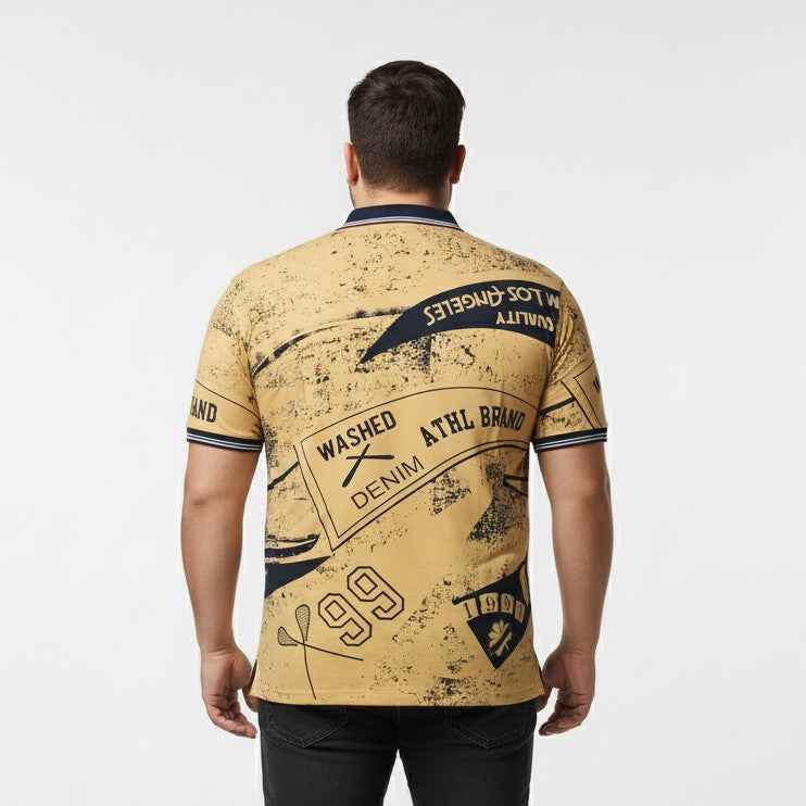 Mens Plus Size Printed Polo T Shirt Casual Half Sleeve Collared T Shirt for Men Stylish Graphic Design Comfortable Soft Fabric Daily Wear Polo Tee Trendy Plus Size Fashion for Men