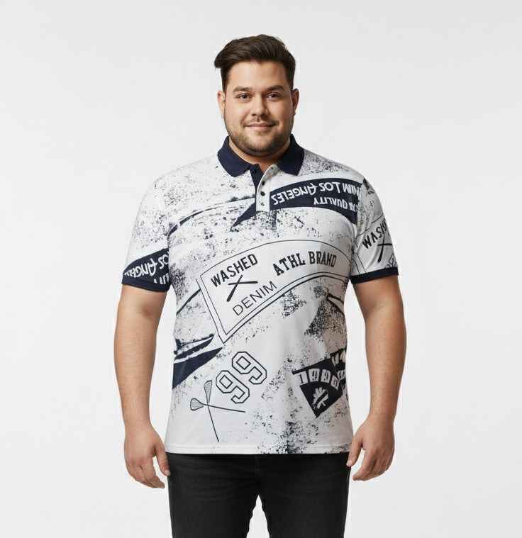 Mens Plus Size Printed Polo T Shirt Casual Half Sleeve Collared T Shirt for Men Stylish Graphic Design Comfortable Soft Fabric Daily Wear Polo Tee Trendy Plus Size Fashion for Men