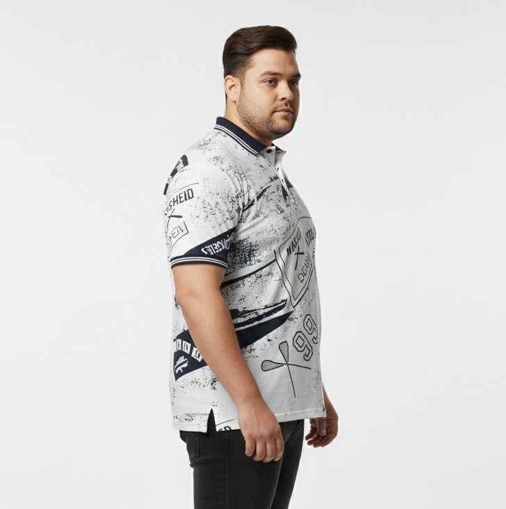 Mens Plus Size Printed Polo T Shirt Casual Half Sleeve Collared T Shirt for Men Stylish Graphic Design Comfortable Soft Fabric Daily Wear Polo Tee Trendy Plus Size Fashion for Men