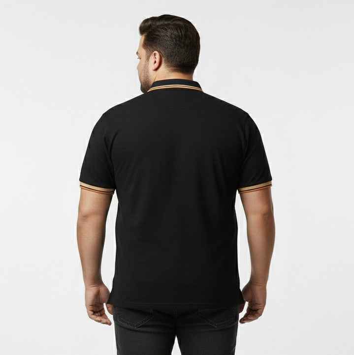Trendy Plus Size Polo T Shirt for Men with Modern Chest Print and Contrast Collar
