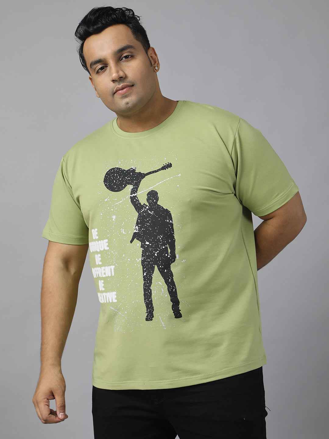 Men’s Plus Size Printed Crew Neck Half Sleeve T-Shirt, Modern Graphic Design, Stretchable Soft Fabric, Comfortable Everyday Casual Wear for All Seasons