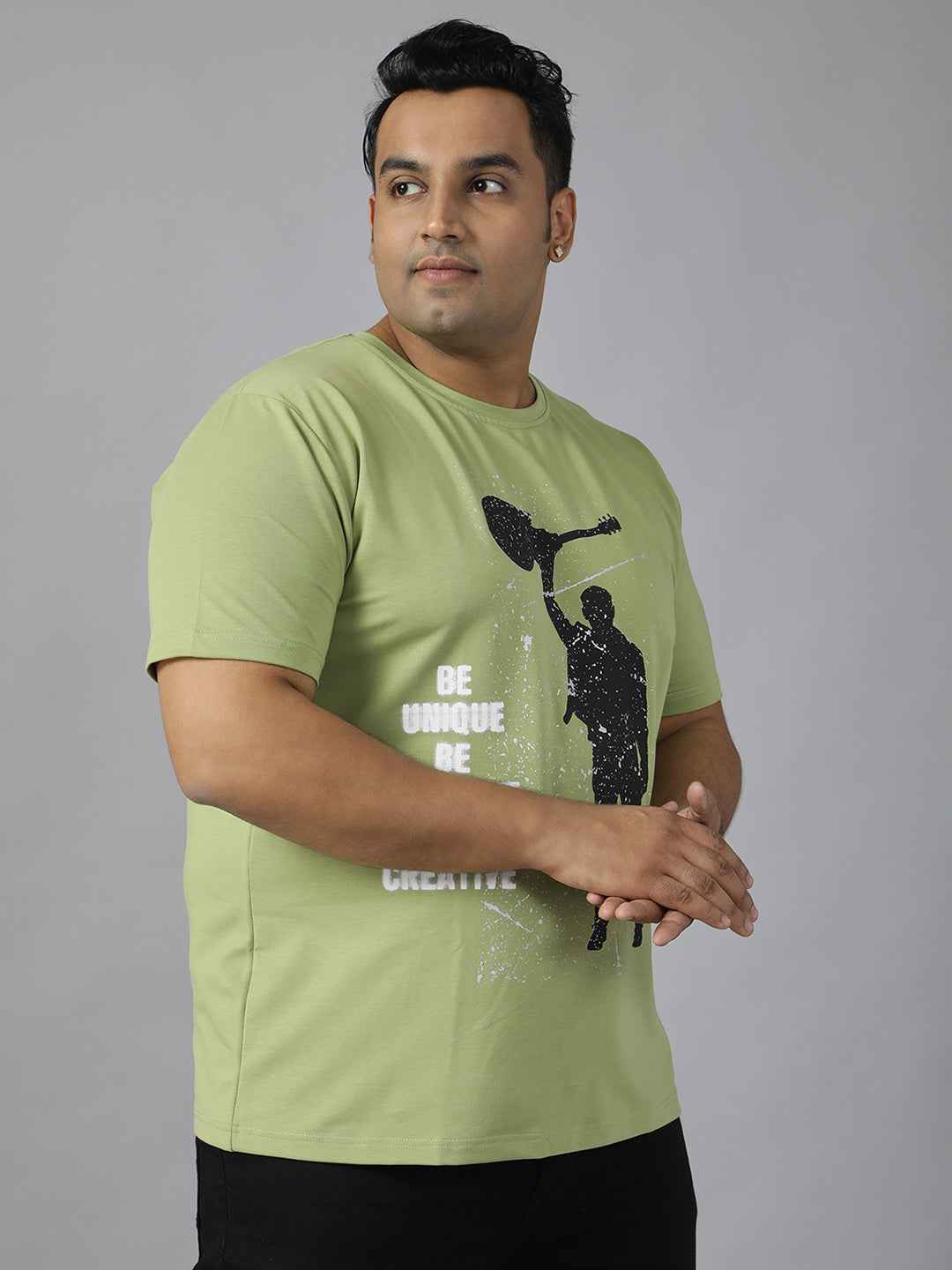 Men’s Plus Size Printed Crew Neck Half Sleeve T-Shirt, Modern Graphic Design, Stretchable Soft Fabric, Comfortable Everyday Casual Wear for All Seasons